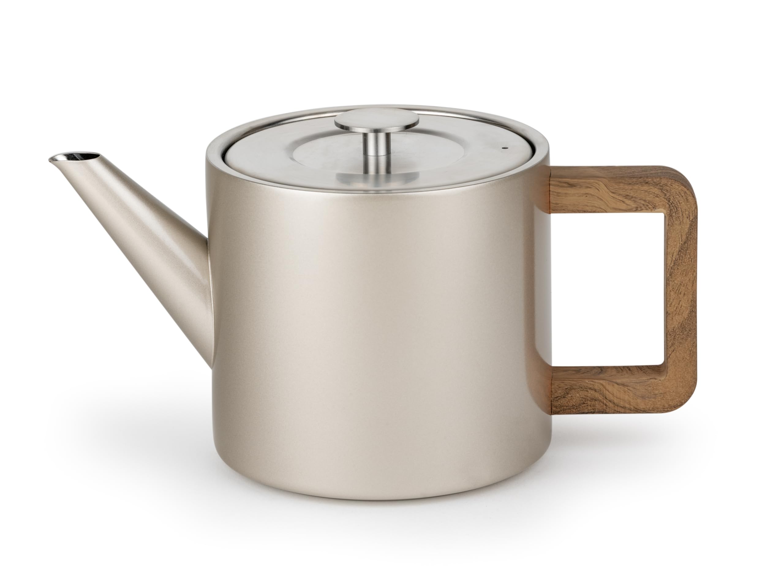 Bredemeijer kleine Edelstahl Teekanne 1,1 Liter - doppelwandige Edelstahlkanne in Champagne-Metallic-Optik mit Teefilter- für längeren, warmen Teegenuss