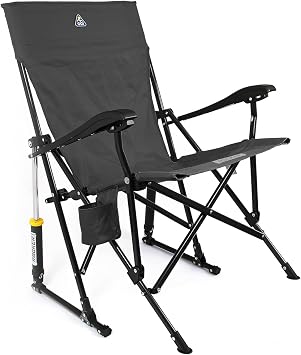 GCI Outdoor RoadTrip Rocker, Portable Folding Camping Chair with Spring-Action Rocking Technology, Dark Charcoal, 75 x 65.5 x 99cm, 113kg Capacity