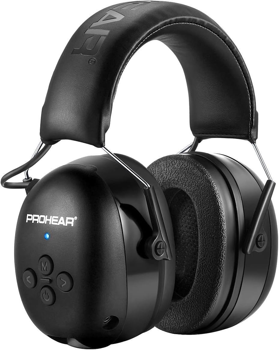 PROHEAR 037 Bluetooth 5.4 Casque Anti Bruit, Musique Protection Auditive Rechargeable avec Sac Transport, Cache-Oreilles de Protection pour Tonte, Construction, Menuiserie, SNR 30dB - Noir