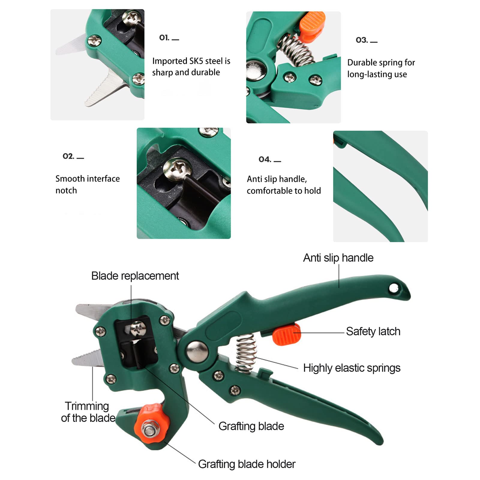 Forbici da Innesto Kit, 2 in 1 Professionale Giardino Innesto Kit con Nastri per Innesto e Lame di Ricambio per Efficiente Potatura e Innesto per Alberi da Frutto/Pianta/Ramo, Grafting Tool,Style1