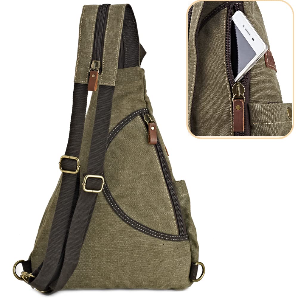 Poeyleja Zaino Monospalla Crossbody Sling Bag Borsa a Tracolla in Tela Casual Daypack Borse a spalla Zaino per Uomo Donna Outdoor Ciclismo Escursionismo Viaggi (Army Green)