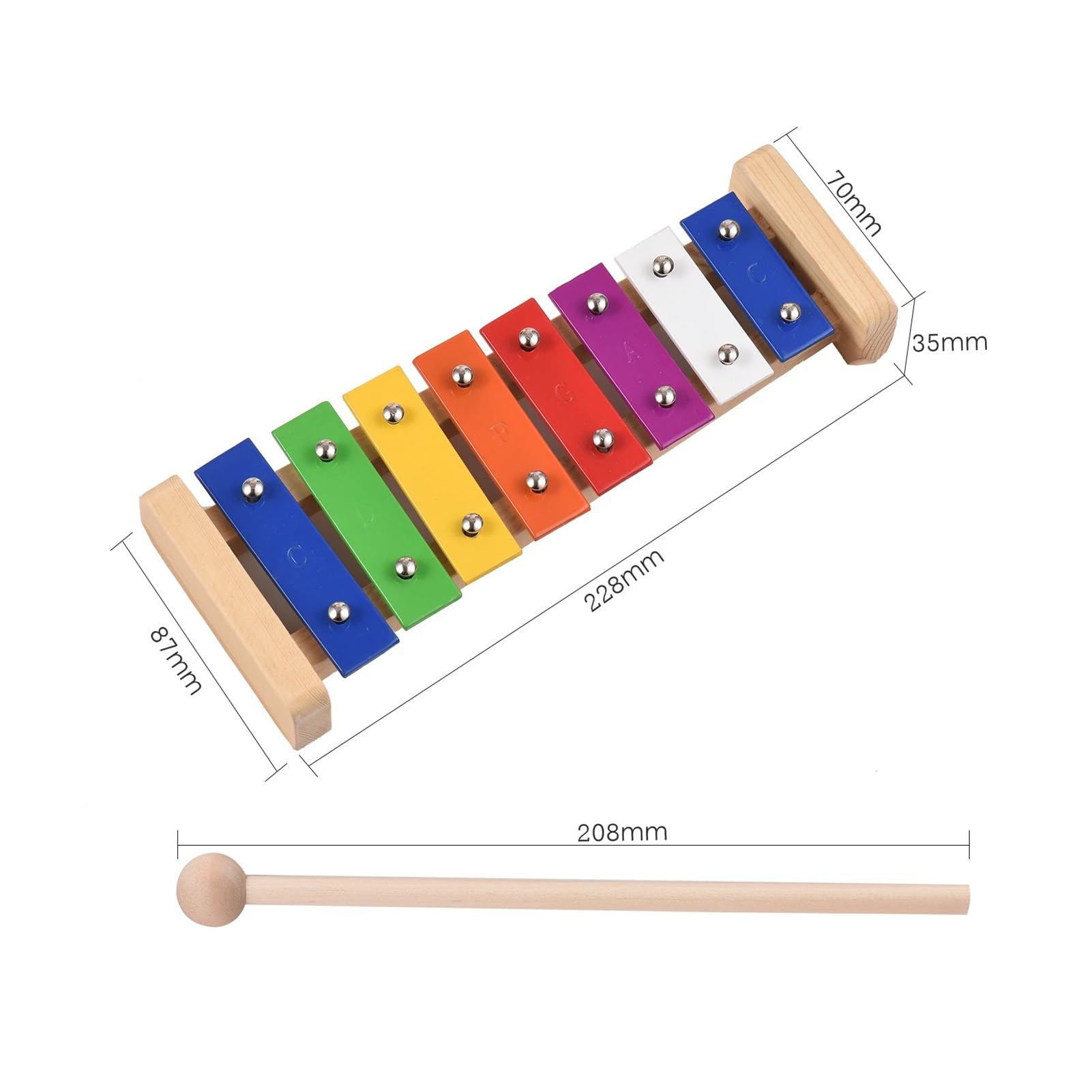 8 Keys Compact Size Xylophone | Glockenspiel con legno