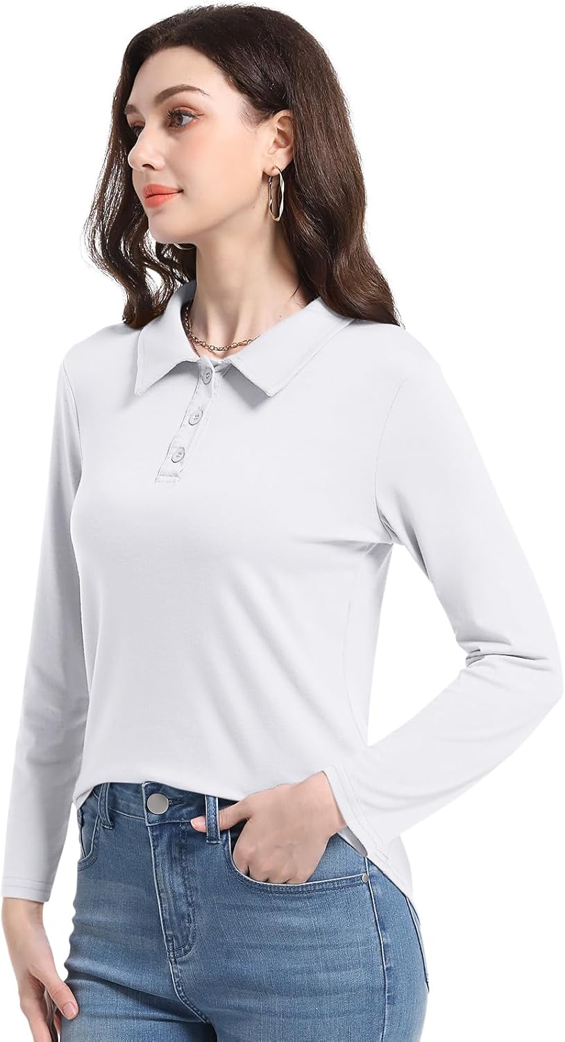 PGANDS Womens Collared Polo Shirts Long Sleeve V Neck Button Down Casual Athletic Tops Golf Sport Tee - Image 3