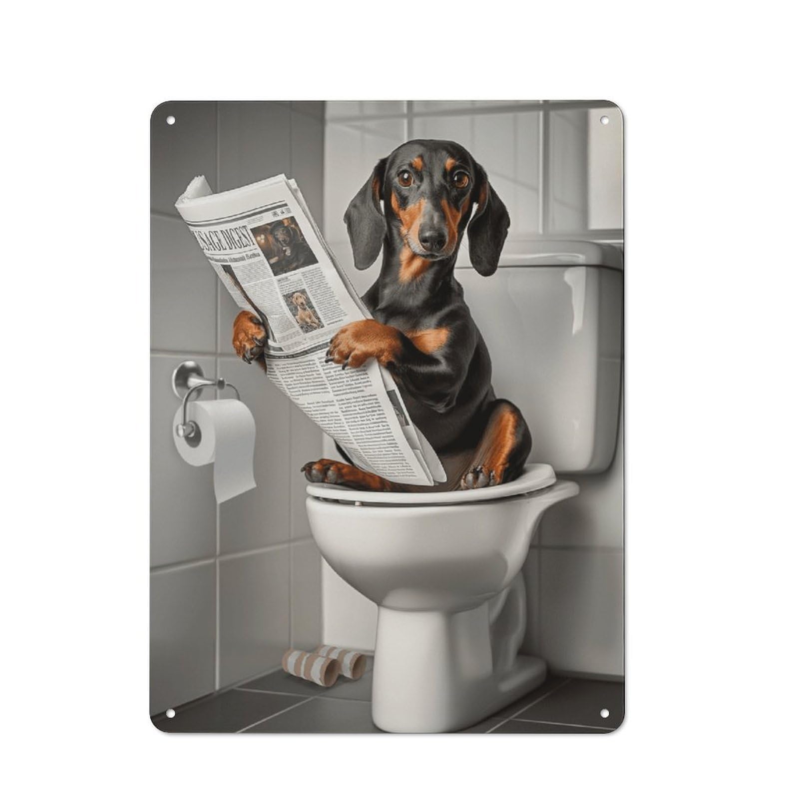Dog Reading Newspaper on Toilet Vintage Metal Plaque 40x30cm for Dining Room Or Kitchen, for Home Decor Collectors Refreshing A Room in Autumn