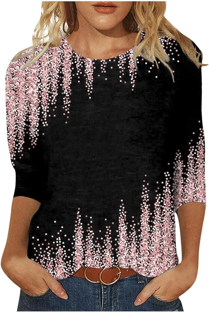 Shirts for Women Trendy Summer 3/4 Sleeve O Collared Blouses Dressy Casual Business Tops for Work Going Out Shirt