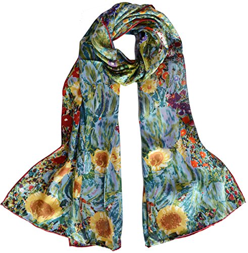 Van Gogh and Claude Monets Paintings, Fashion Silk Scarf Premium Shawl Wrap Art (Van Gogh - Starry Night)