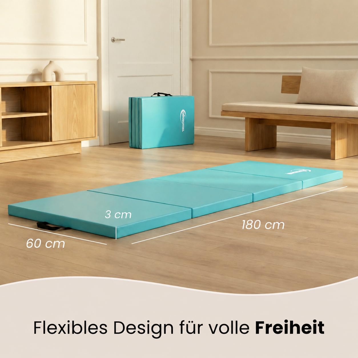eyepower Colchoneta de Gimnasia Plegable Gruesa 180x60x5 cm - Esterilla Fitness para Rítmica y Artística - Infantil y para Casa - Superficie de Suelo Amortiguadora para Entrenamiento Interior