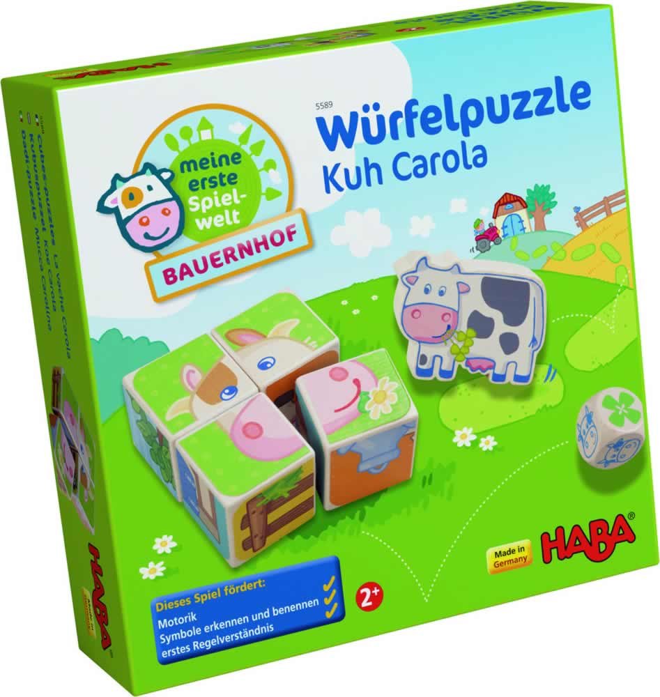 HABA 5589 - Meine erste Spielwelt Bauernhof - Würfelpuzzle Kuh Carola