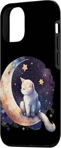 Miniatura 2 de Funda para iPhone 13 con diseño de gato y luna creciente y fases lunares moradas