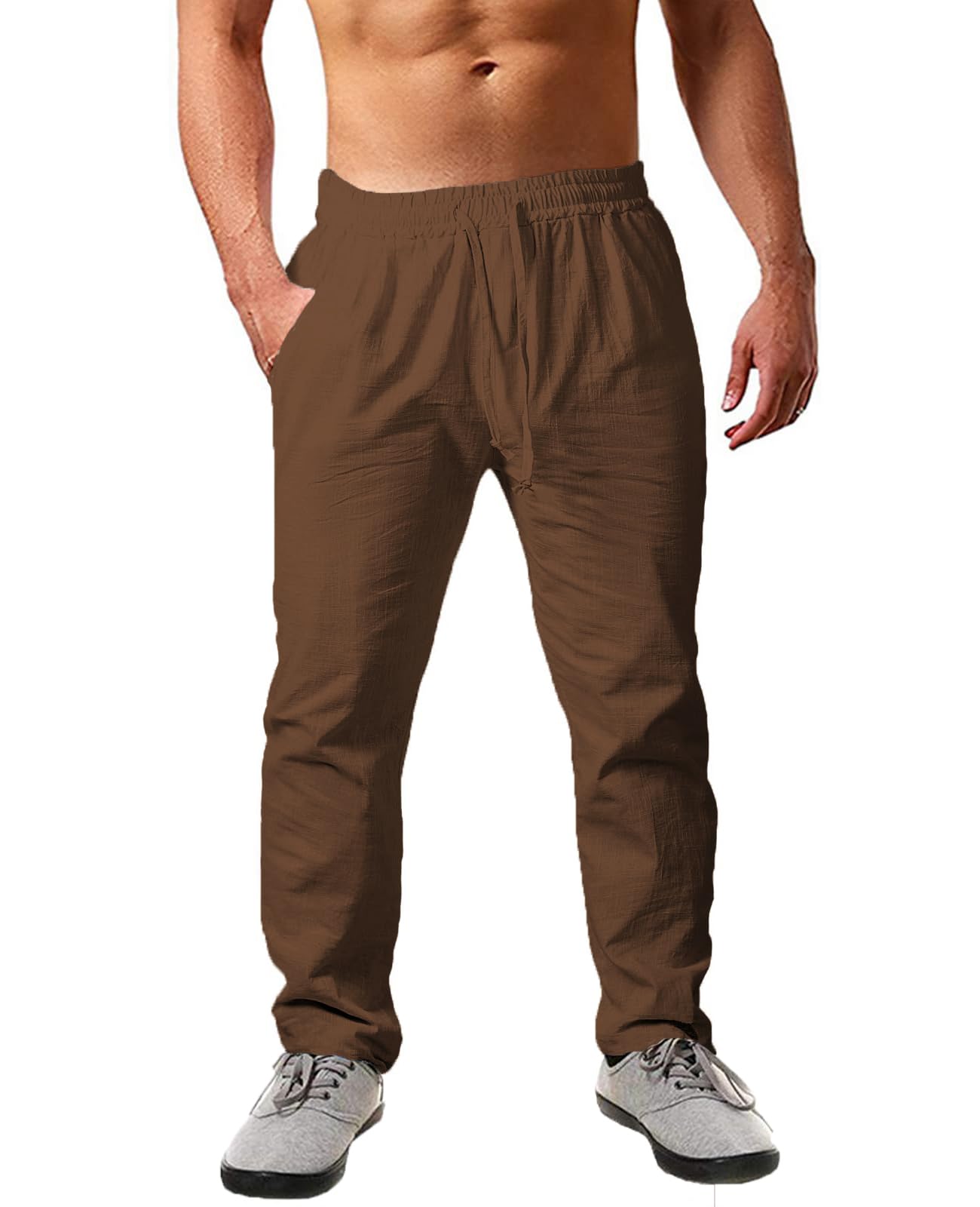 Cegerne Pantaloni in Lino Estivi Uomo Leggeri e Traspiranti, vestibilità Larga, Vita Elastica con Coulisse, Tinta Unita – Ideali per Estate, Vacanze e Spiaggia