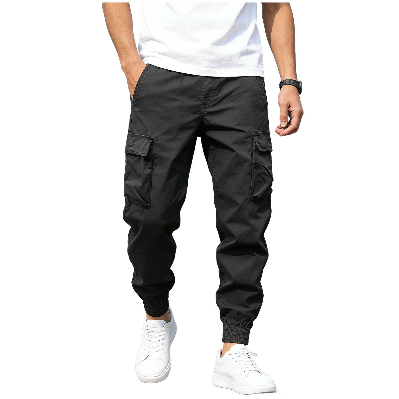 Mens Cargo Pants Athletic Joggers Elastic Waist Multiple Pockets Sweatpants Ankle Cuffs Casual Outdoor Workout Trousers — view 9
