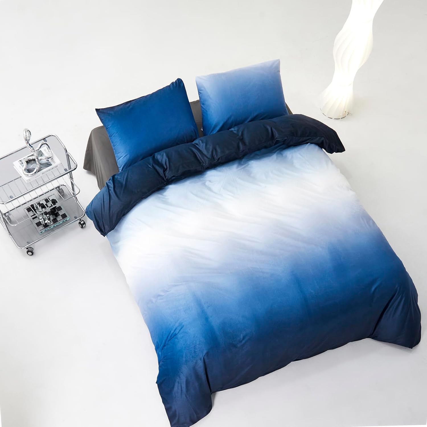 Cottonight Blue Velvet Comforter Queen Fluffy Flannel Bedding Set Women Men Thick Warm Winter Blanket Quilts Sherpa Micromink Navy Dark Blue Modern Chic Plush Fashion Bedding