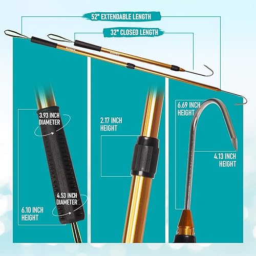 Miniatura 2 de Gancho extensible de aluminio para peces con soporte de gancho de lanza de pesca de acero inoxidable afilado