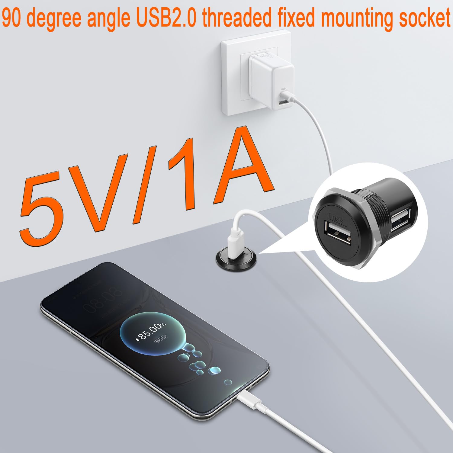 QIANRENON Mini-USB Panel-Kabel, 90° Winkel, 28 Cm – Wasserdicht Für Armaturenbrett-Montage