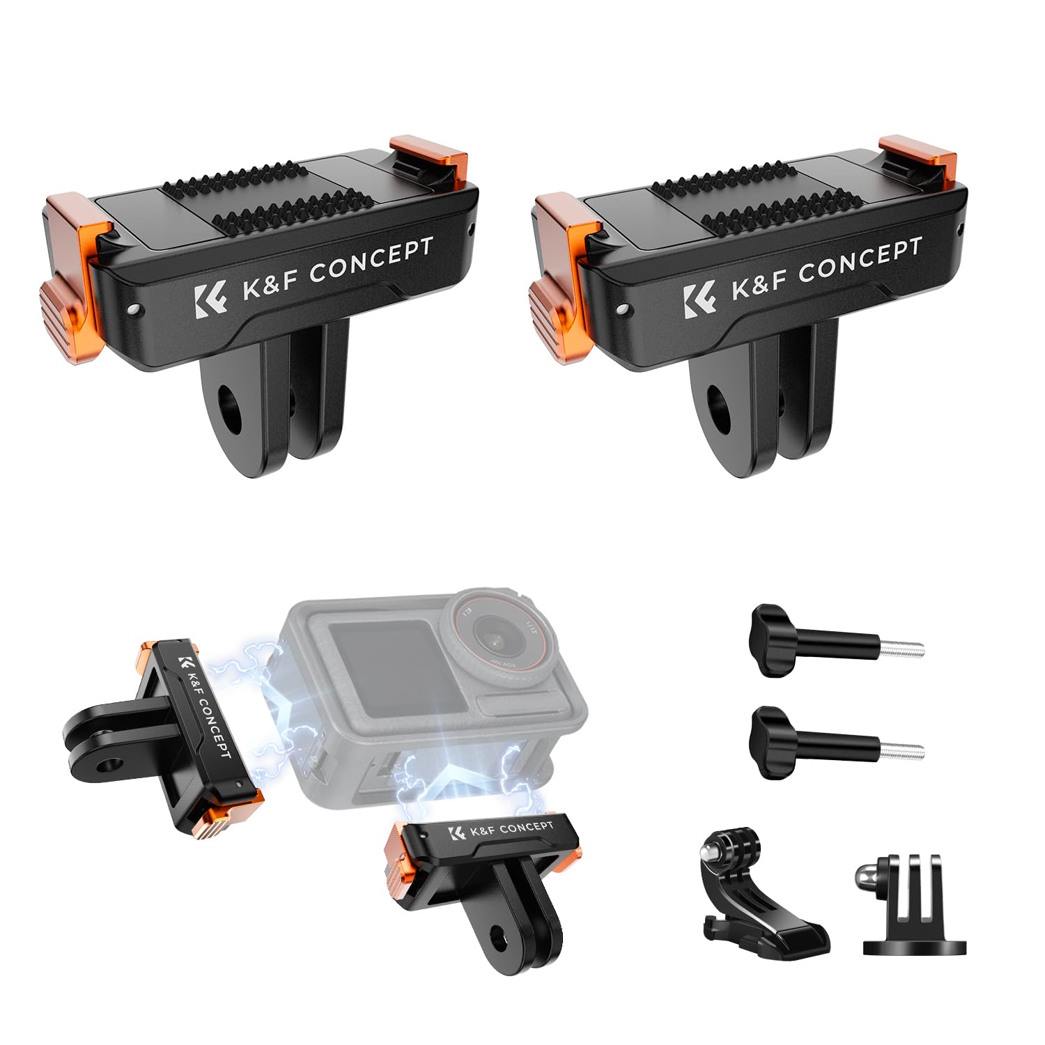 K&F CONCEPT 2 Pack Magnetic Quick Release Adapter Mount for DJI Osmo Action 5 Pro, Extension Base Bracket with 1/4" Adapter/Quick-Release Buckle for