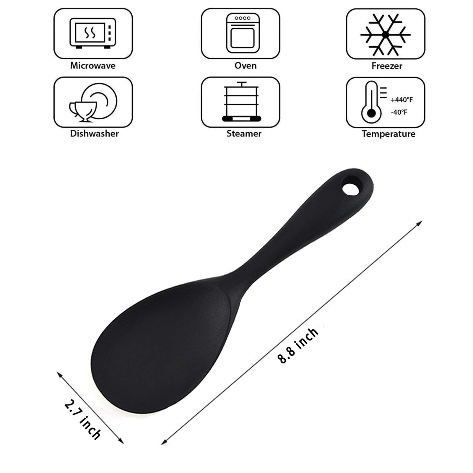 2 Cucchiai Da Cucina In Silicone Con Manico In Legno – Palette Per Riso E Cucchiaini Da Portata, Antiaderenti, Senza BPA, Nero Opaco - 3