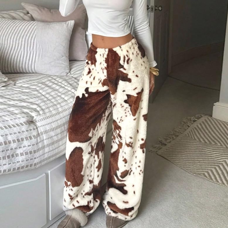 Image of Leopard Pants Women Therian Fuzzy Pajama Pants Y2k Cheetah Pants Grunge High Waisted Fluffy Pants