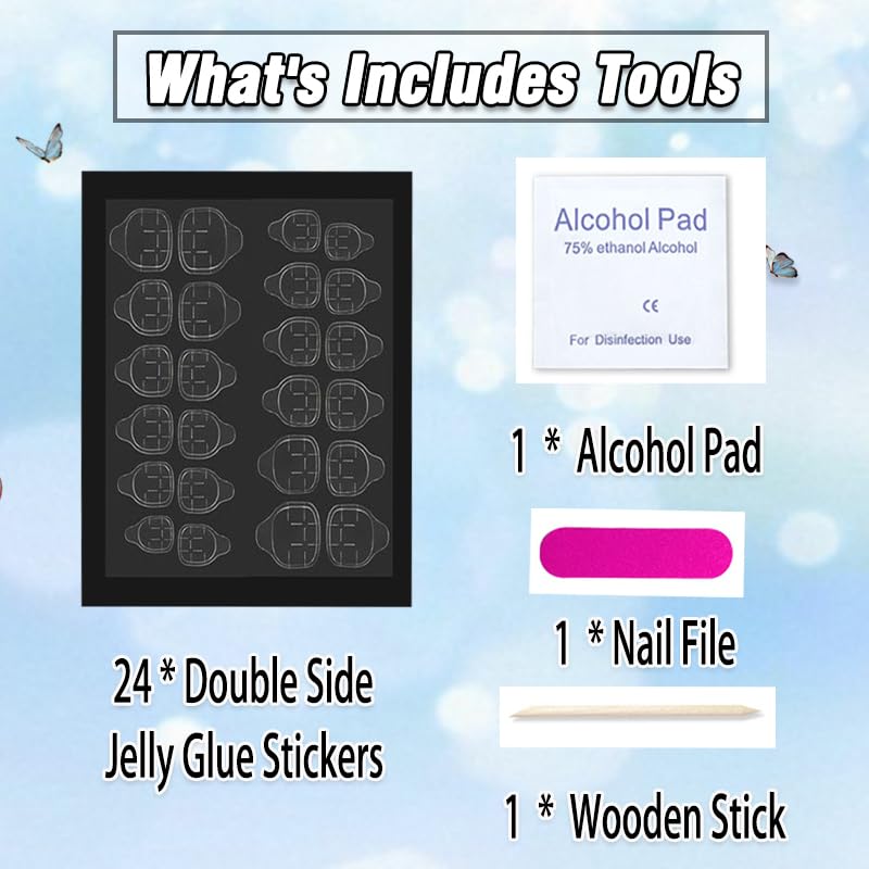 Miniatura 5 de DOCVOEOMH Uñas postizas largas a presión color azul ataúd blanco francés con diseño de diamantes de imitación, cobertura completa, acrílicas,