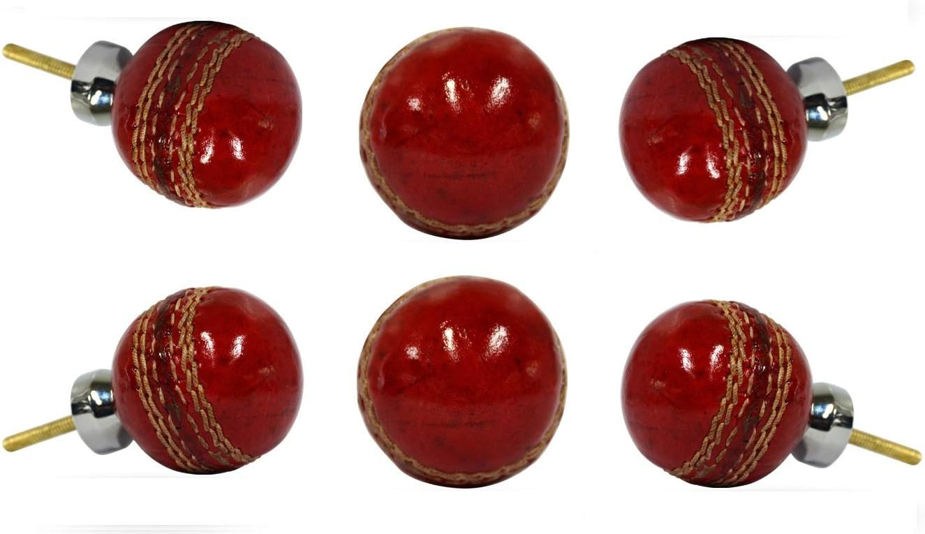 Set of 6 Leather Cricket Ball Knob Large by TrincaFerro