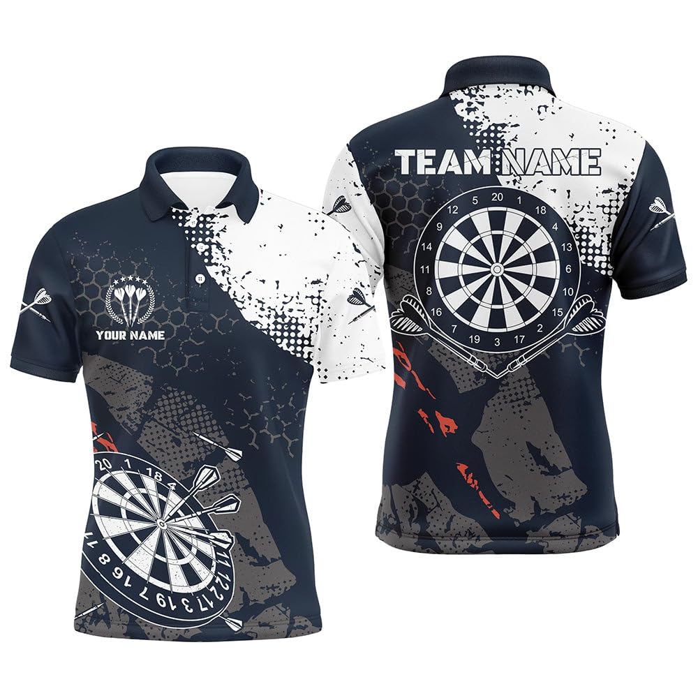 Retro Navy-Weiß Muster Herren & Damen Darts Polo & Quarter-Zip Shirt - Dart Team Trikots für Männer & Frauen L0900