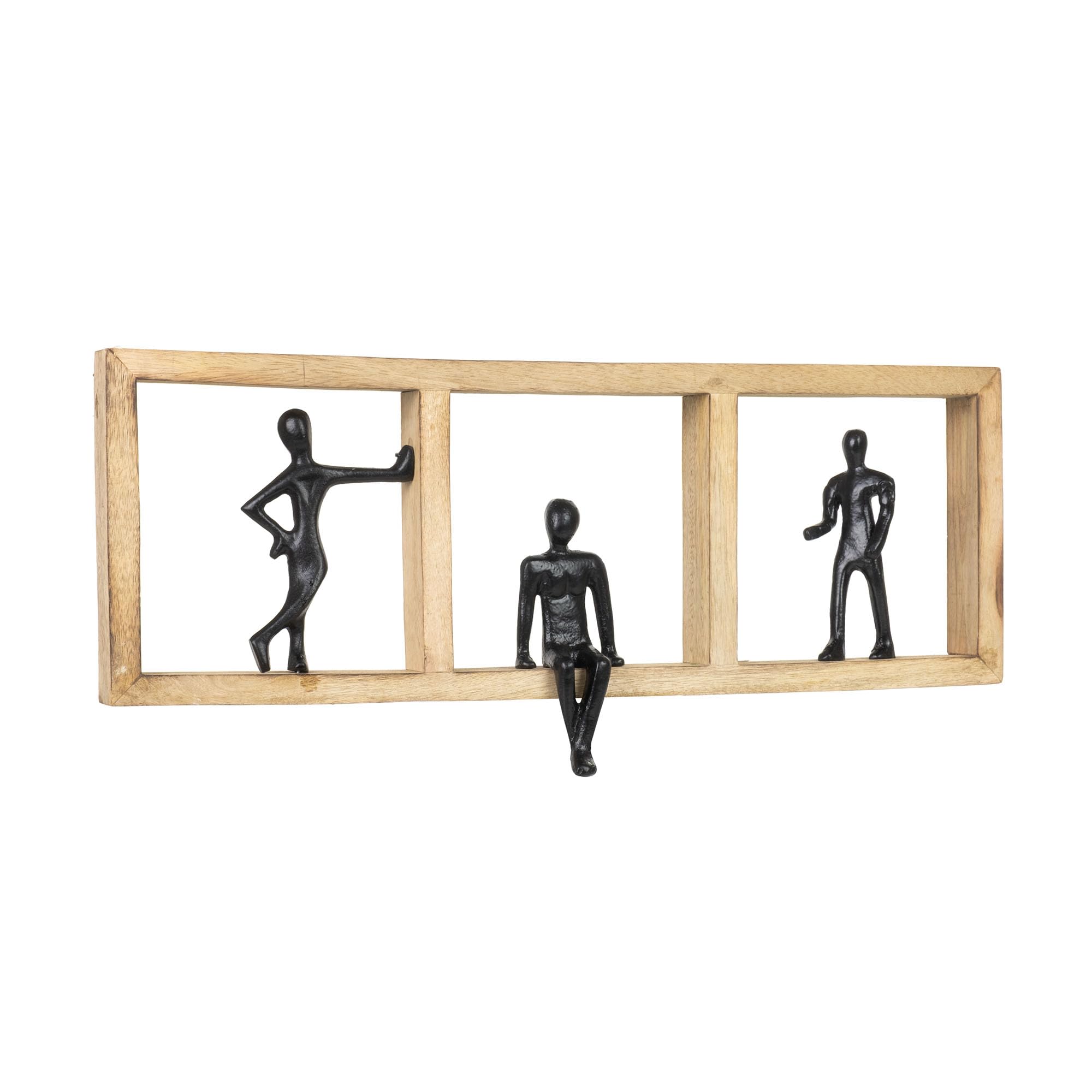 Figurka dekoracyjna Moments czarna 52,5 cm z drewna mango i aluminium nowoczesna figurka ścienna z trzema figurkami w ramce, symbol spotkania, wspólnoty, spójności, rękodzieło, obiekt artystyczny