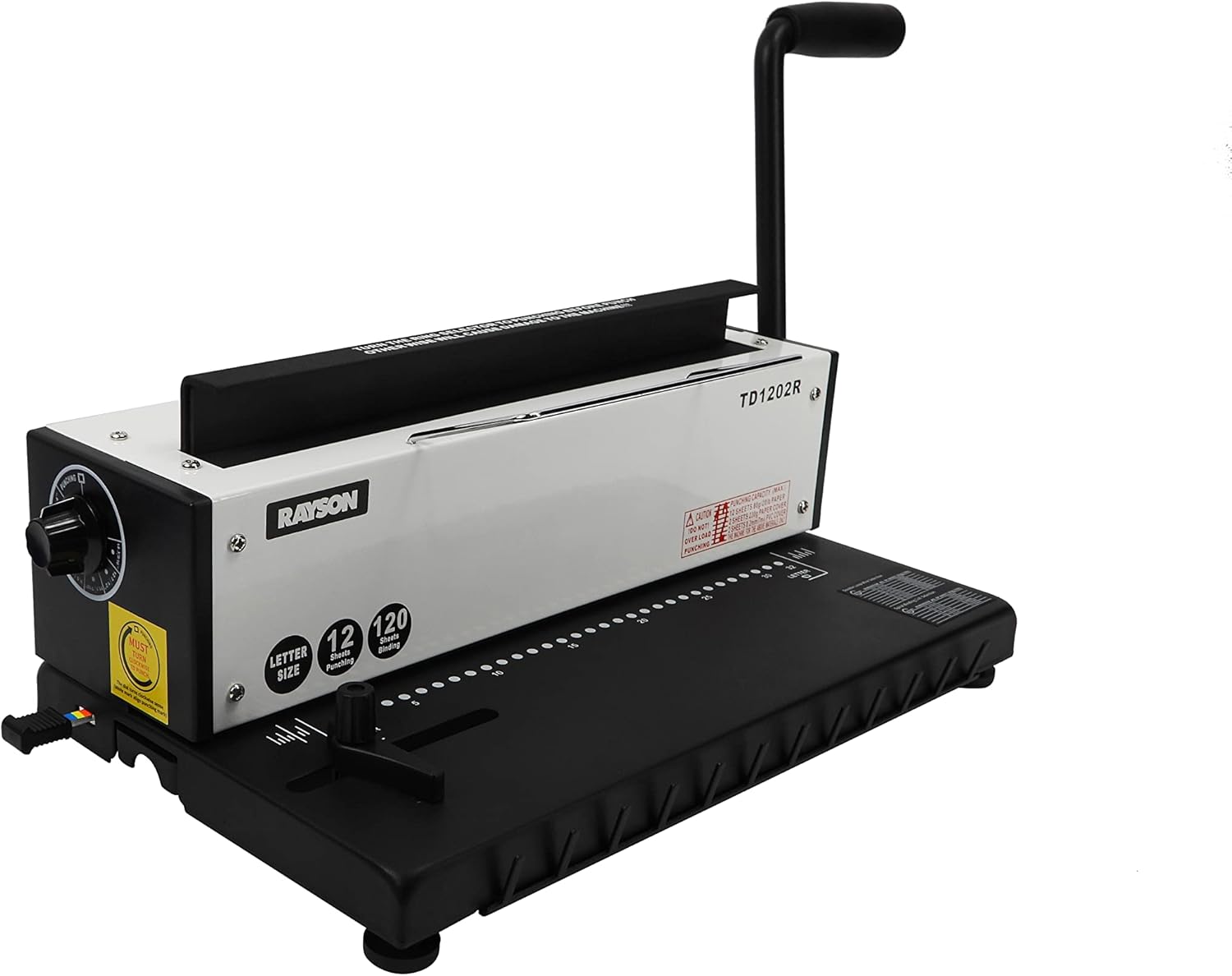 Rayson TD1202R Binding Machine, 3:1 Pitch Wire Binding Machine, Round Holes, Punch 12 Sheets/Bind 120 Sheets with Sturdy Metal Construction : Office Products