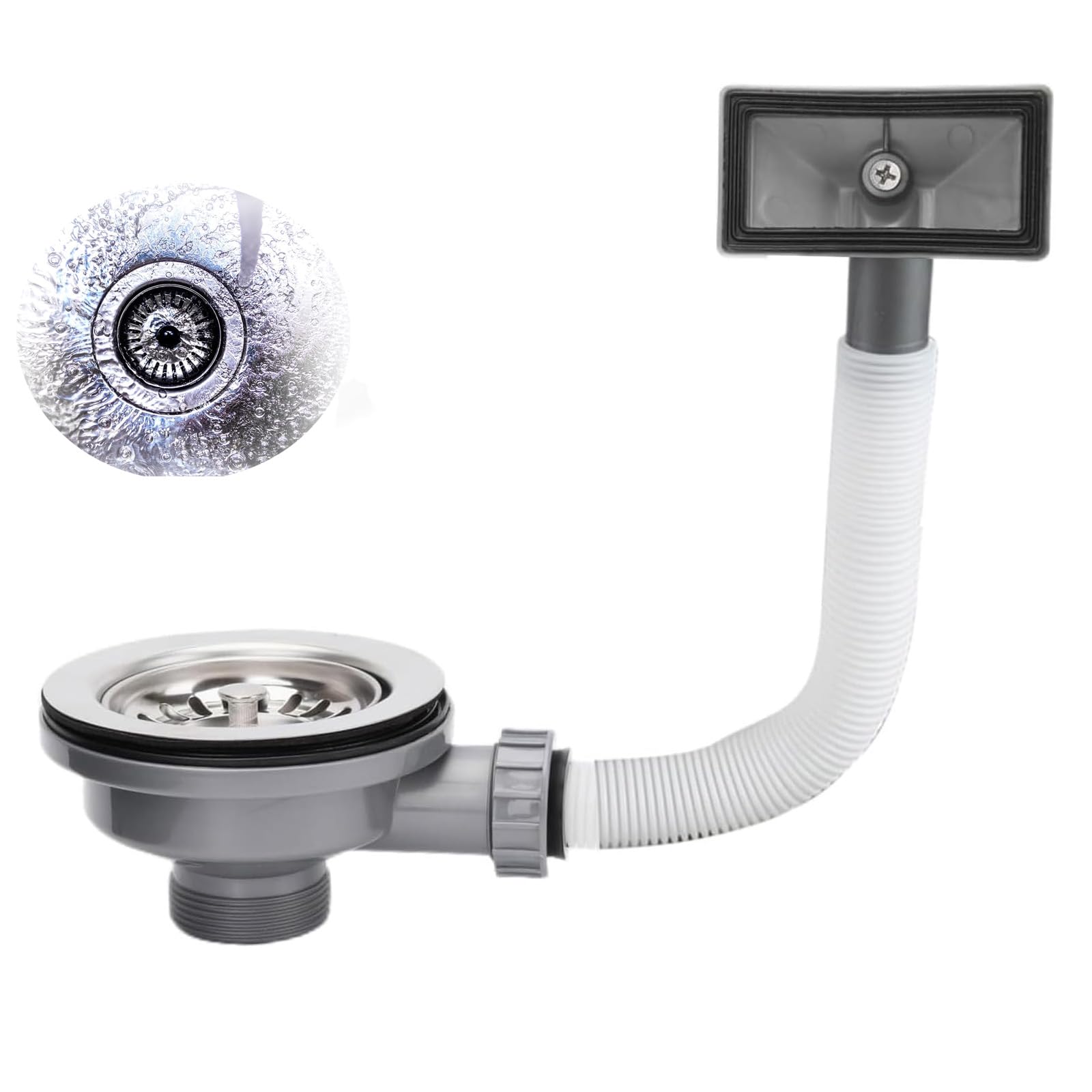 VZU Kitchen Sink Waste Kit, Sink Overflow Kit, Stainless Steel Kitchen Sink Mini Basket Strainer Plug Waste G1½"