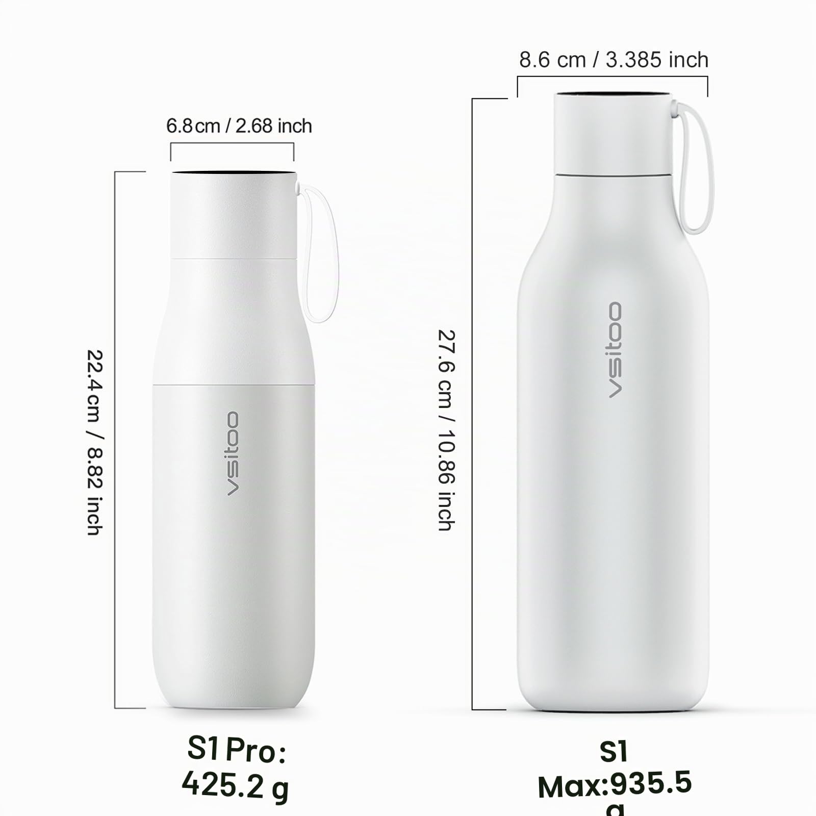 vsitoo Selbstreinigende Wasserflasche, 935.5 g Isolierte Edelstahl BPA Frei Smart Water Bottle, Touchscreen APP Control & Auto-Cleaning, Thermoflasche für Reisen, Weiß