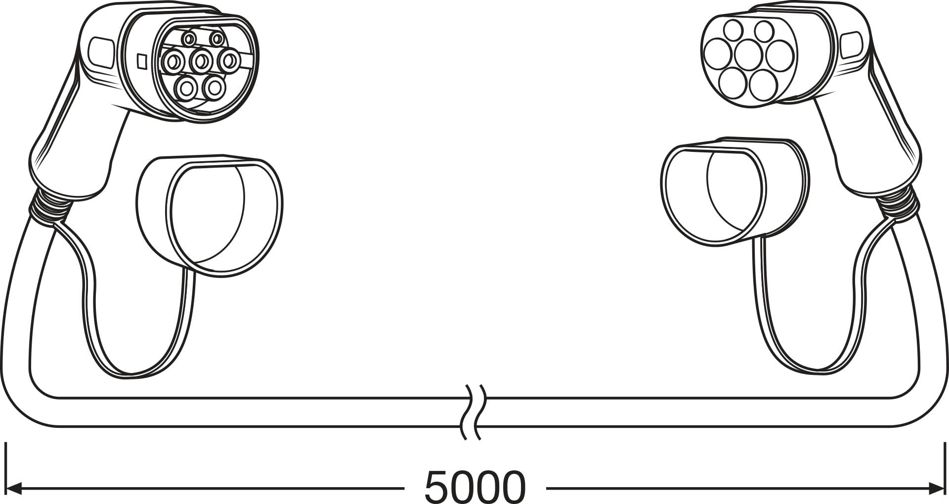 OSRAM BATTERYcharge 7PIN | 3FASE | Cable de carga de 16 AMP para vehículos eléctricos e híbridos enchufables, tipo 2 a tipo 2, 11 kWh, longitud de cable de 5 m