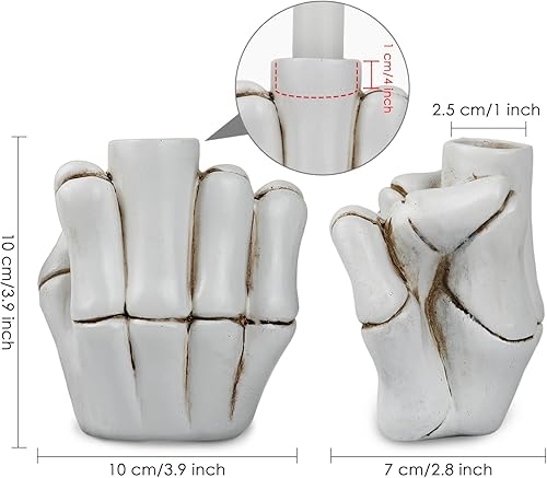 Miniatura 4 de DS. DISTINCTIVE STYLE Portavelas de dedo medio, esqueleto de resina, decoración de calavera para candelabros, divertida decoración gótica de