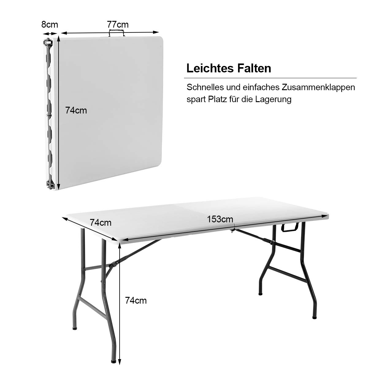 COSTWAY Buffettisch klappbar 153x74cm, Klapptisch mit Tragegriff, Partytisch, Campingtisch aus Kunststoff, Gartentisch für Garten, Terrasse und Balkon