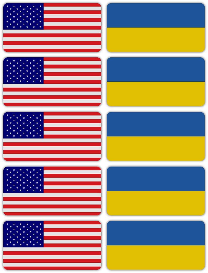 (x10) 3M Reflective Ukraine and US Flag Stickers | Versatile Safety Decals | Hard hats, laptops, bikes, toolboxes