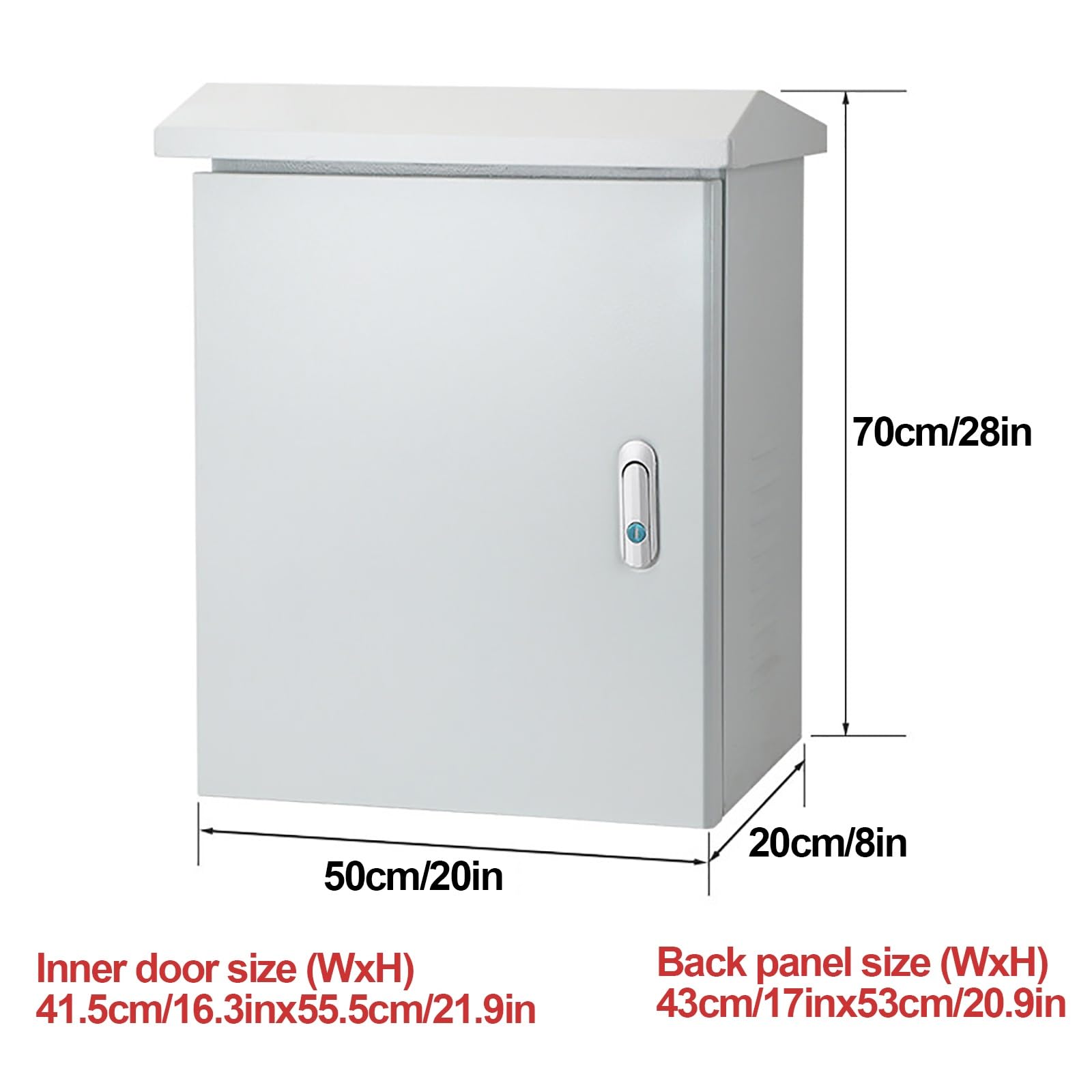 Caja Cuadro Electrico de Acero, Caja Estanca Exterior Electrica con Puerta de Doble Capa | Armario Electrico con Placa de Montaje, Bisagras y Cerradura(50x70x20cm/20x28x8in)