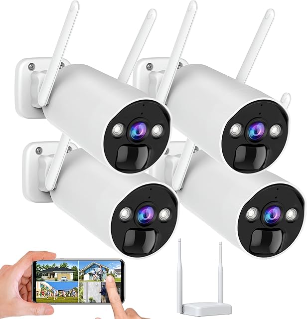 4 Channel Outdoor Wireless CCTV Camera System, 3MP Wireless Security Camera System with 2-Way Audio, Color Night Vision, Remote View, Motion Detection & App Alert, IP66 Waterproof, (WSCS 03B)