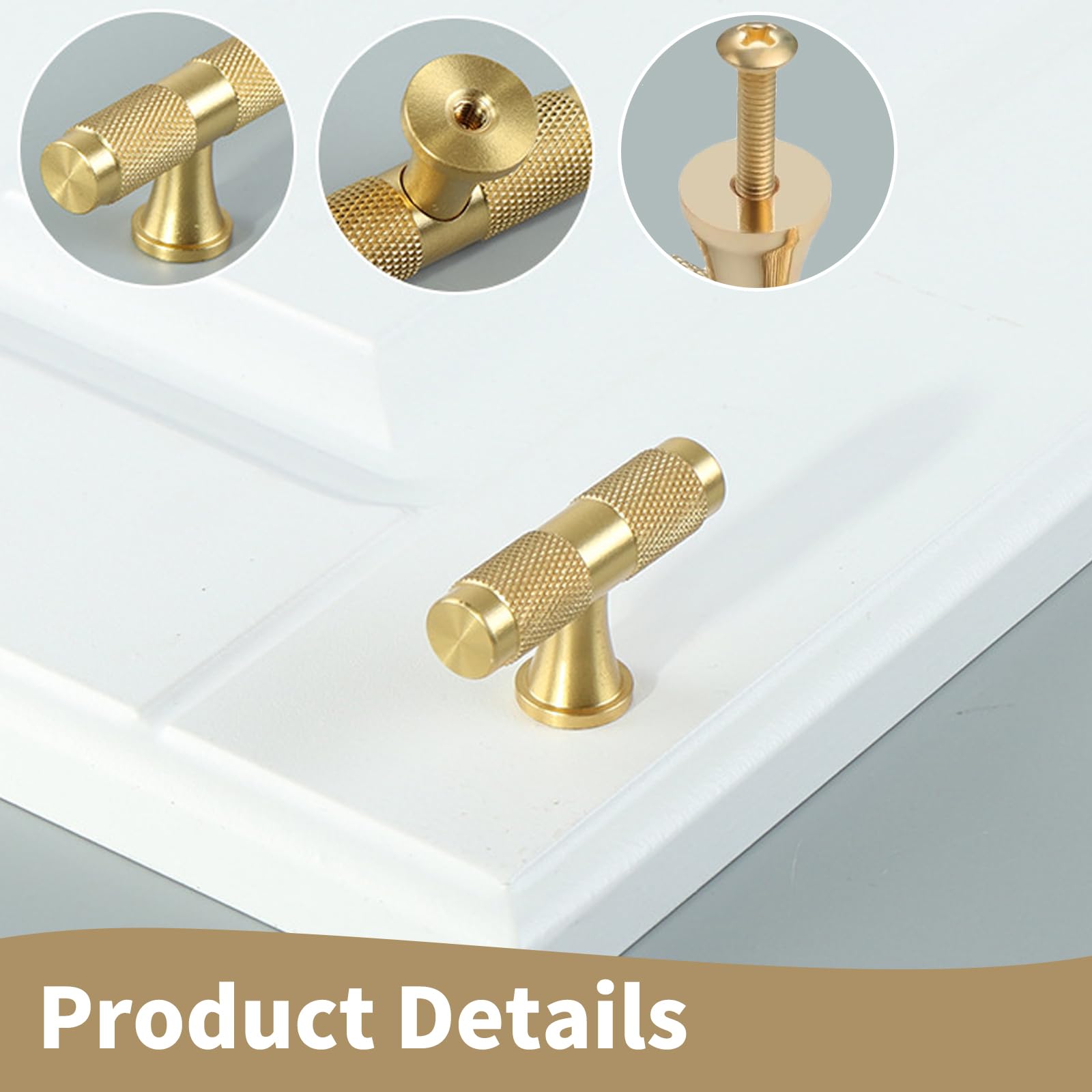 Xiciki 10 Pcs Gold Kitchen Door Knobs, 50mm Length Single Hole Drawer Cabinet Handles - Image 3