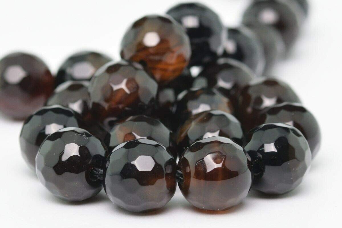 KapOD Beads 8MM Natural Dark Brown Agate Beads Grade A Faceted Round Loose Beads 15" Loose Beads