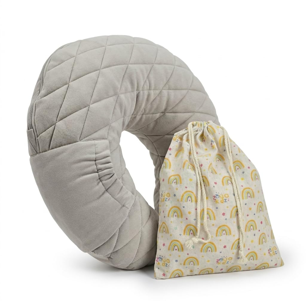 zoula kidz® Aufblasbares Stillkissen Klein - Stillmond Mondkissen Nursing Pillow für Reisen & Unterwegs - Stillhörnchen mit OEKO-TEX Baumwollbezug - flexible Festigkeit & Höhe, waschbar & atmungsaktiv