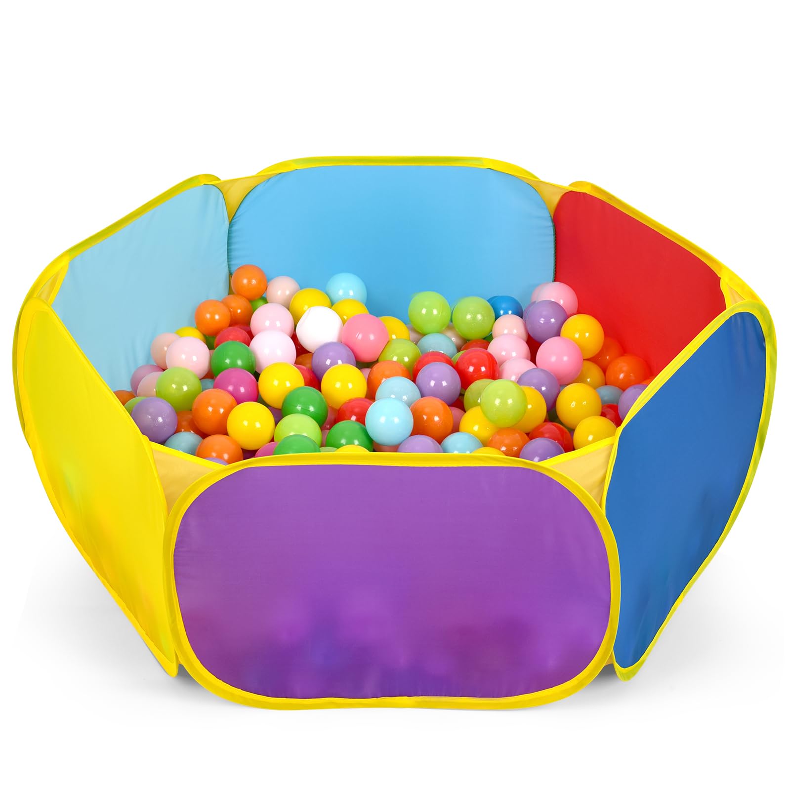 Eocolz Kids Ball Pit Large Pop Up Childrens Ball Pits Tent for Toddlers Playhouse Baby Crawl Playpen with Basketball Hoop and Zipper Storage Bag, Balls Not Included (1M Multicolor)