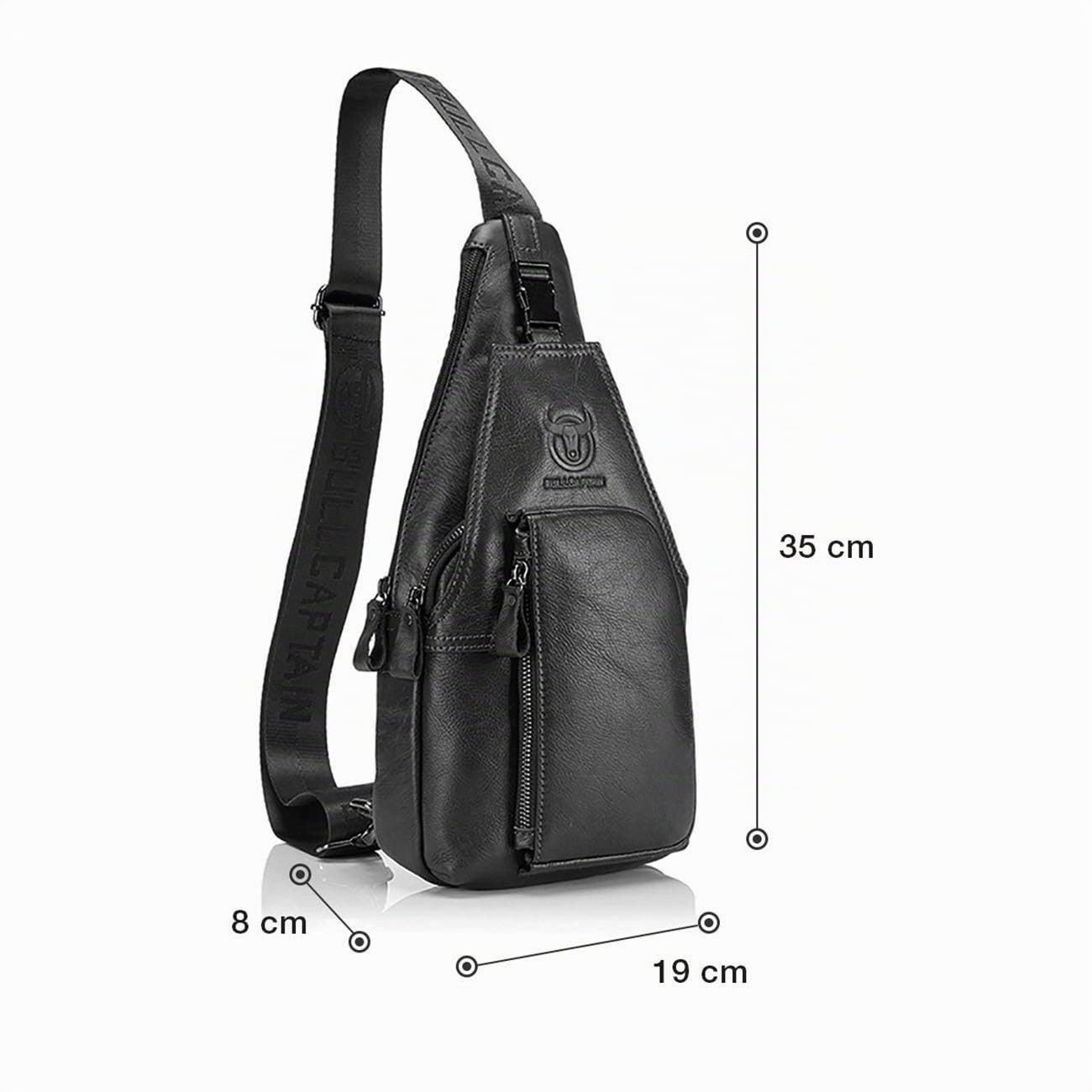 BULLCAPTAIN Bolso Hombres de Pecho Bolsa Bandolera, Cuero genuino Crossbody Bolso de hombro Bolsos de mochila Mochila Messenger Bag Daypack para el negocio Casual Sport Hiking Travel Negro
