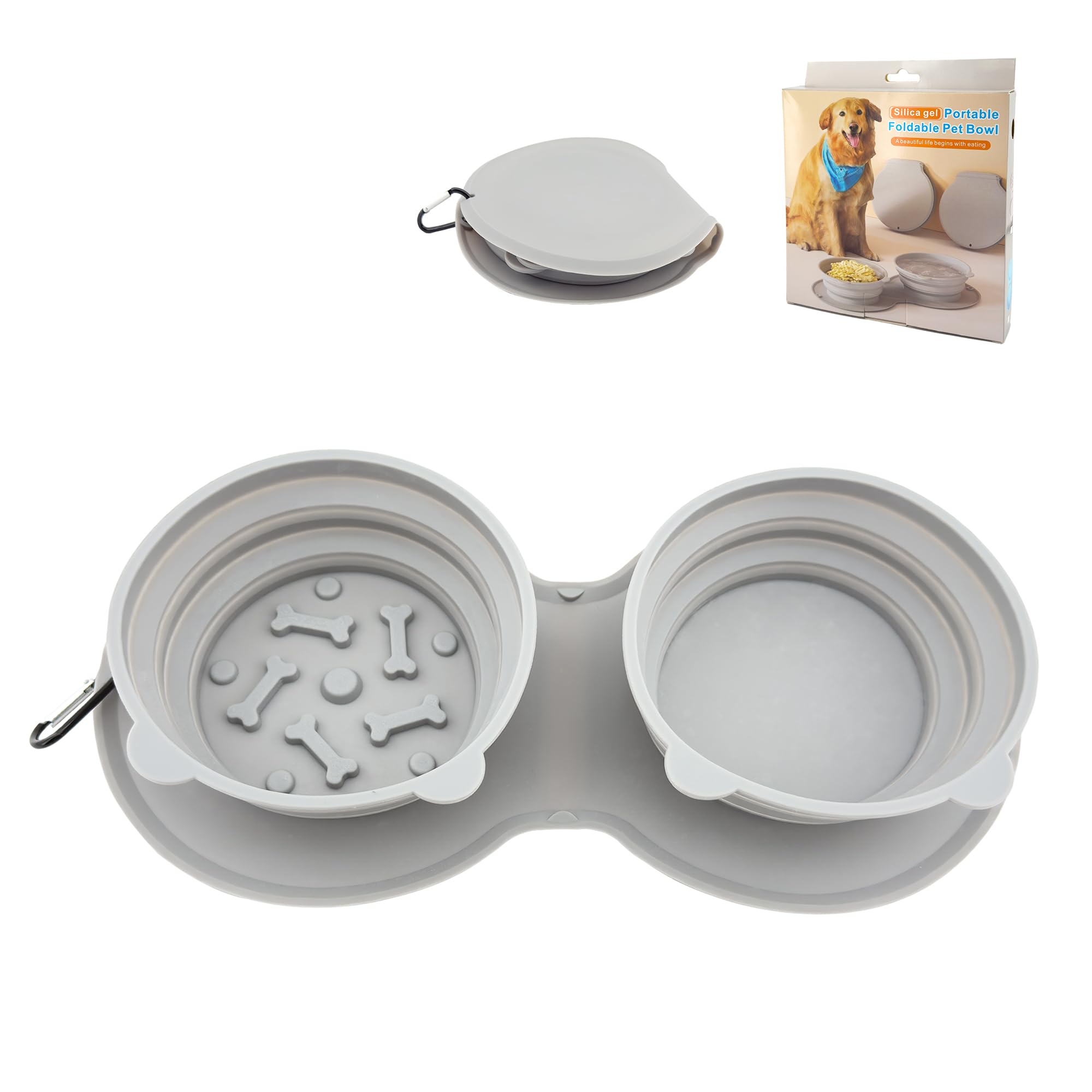 Artigree Foldable Pet Bowl, Silicone Outdoor Feeder Dish, Camping Expandale Food and Water Bowl for Dogs or Cats, Traveling Pet Feeding Watering Dish with Carabiners