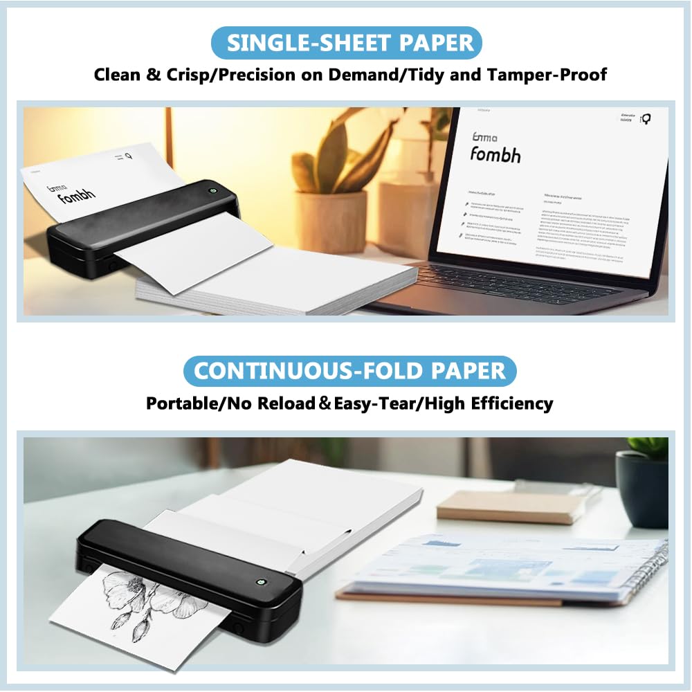 100 hojas de papel térmico individual de 8.5 x 11 pulgadas, color blanco, tamaño carta de EE. UU. para impresora portátil, compatible con impresora térmica, A285M/PD-A4/M08F-Letter/D810, etc