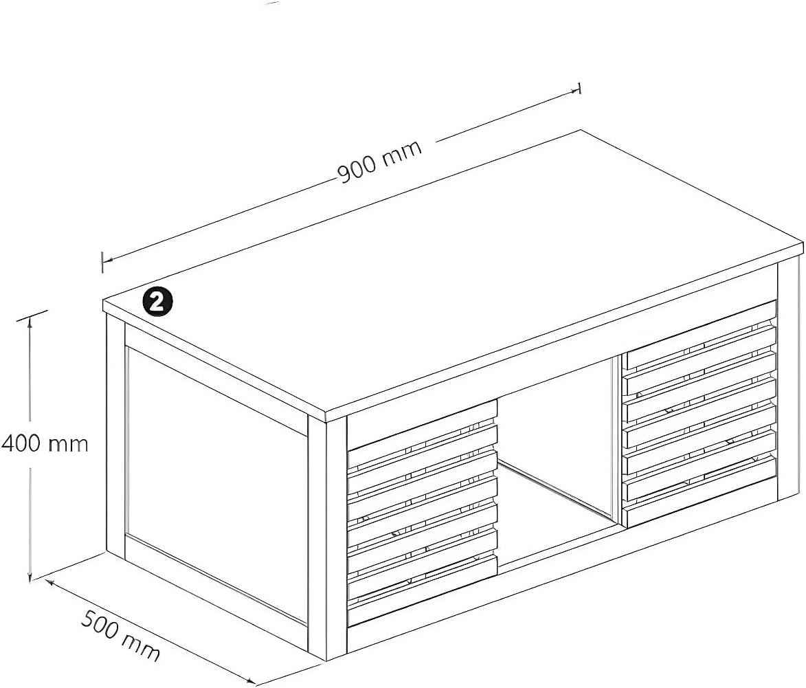 Diagram showing the dimensions of the PENEBEL vanity unit: 900mm length, 400mm height, 500mm depth.