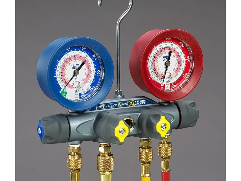 Yellow Jacket 46032 Brute II Test and Charging Manifold, F/C, Red/Blue Gauge, psi, R-134A/404A/407C