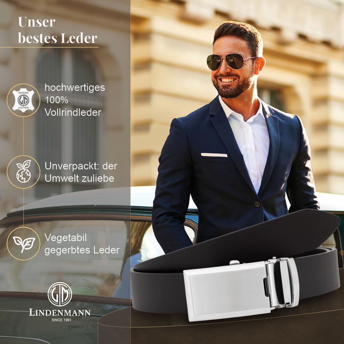 LINDENMANN Leder-Gürtel Herren 33 mm Vollleder braun