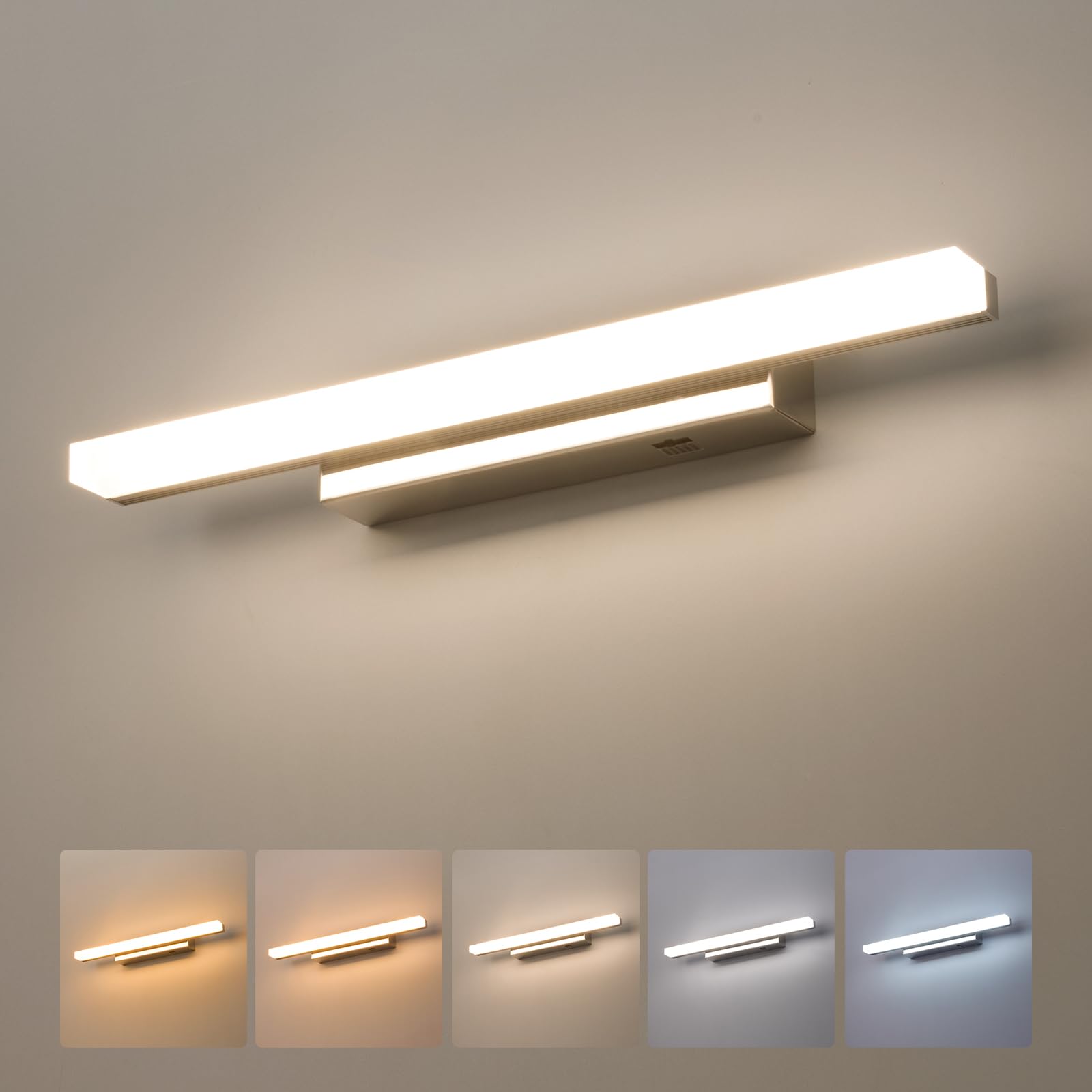 Yafido 40CM LED Aplique Espejo Baño, 5 Temperaturas de Color IP44 Luz Espejo Baño, Moderno10W 880LM Cromo Lampara 230V, Barra óptica de acrílico, 2700K 3500K 4000K 5000K 6000K