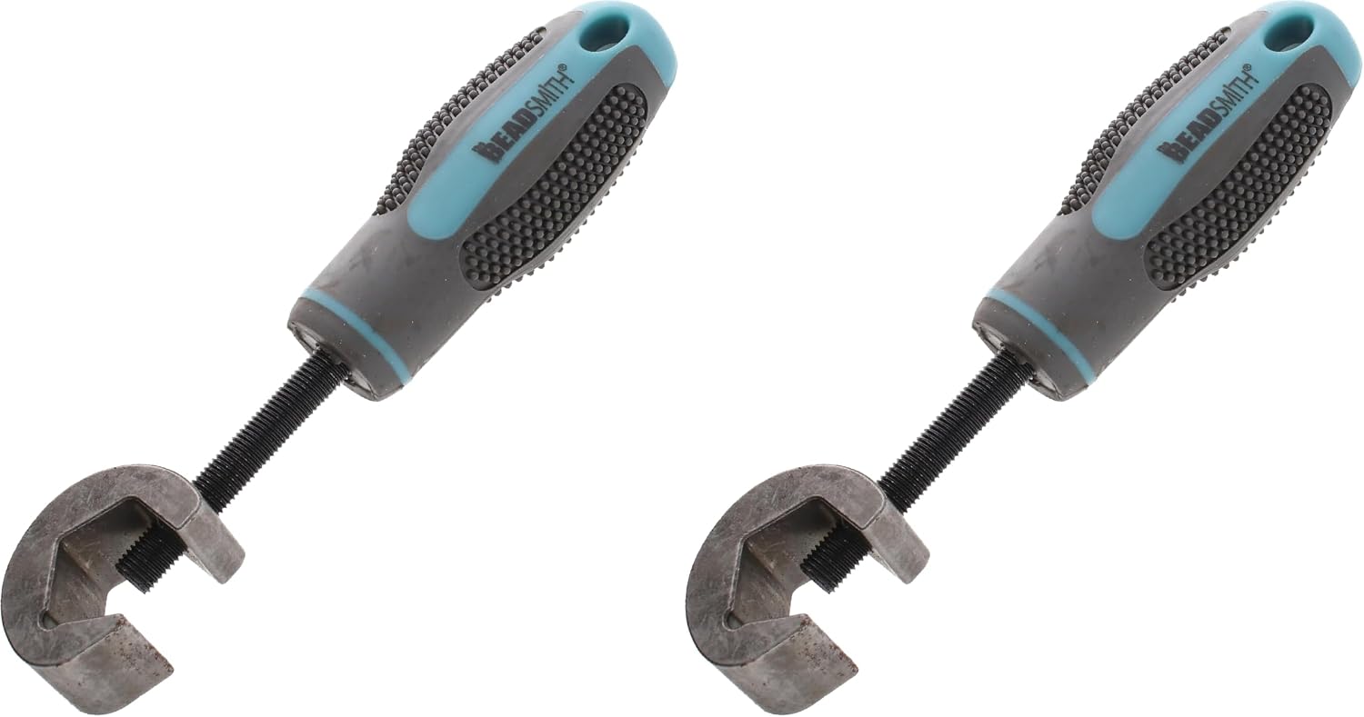 The Beadsmith Metal Stamp Holder, 6 inches, Metal Stamping Tool, with Grey & Aqua Textured Comfort Grip Handle, Holds Stamps in Place with a Safe and Secure Grip.