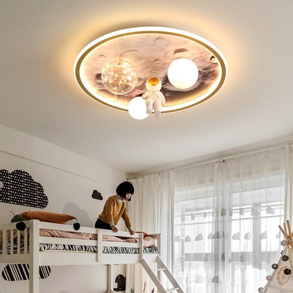 Planet LED Ceiling Lamp, Dimmable Astronaut Ceiling Light with Remote Control, Modern Interior Cartoon Ceiling Lighting Fixtures for Kid's Room Boys Room Nursery Toys Room-19.7''/55W