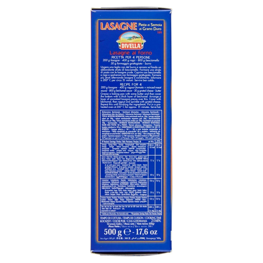 Italian Gourmet Lasagne Pasta n.109, Hartweizengrieß Nudeln 12 x 500g