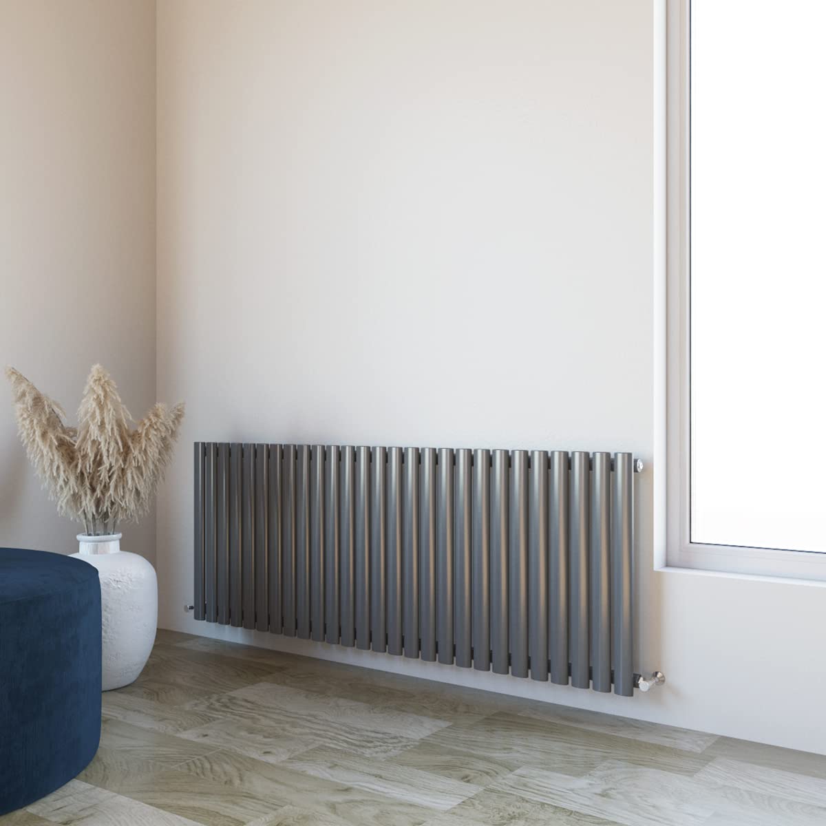Oval Column Radiator 600x1593mm Horizontal Design Single Central Heating Anthracite Rad