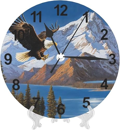 Miniatura 9 de KiuLoam Reloj de pared redondo silencioso sin tictac, árbol de águila, montaña, lago, decoración del hogar, funciona con pilas, decorativo para sala